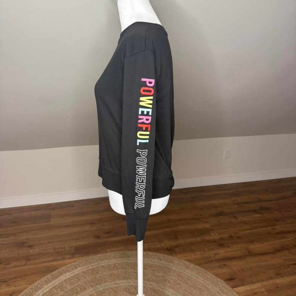 Xersion black long sleeve shirt with rainbow "powerful" tex